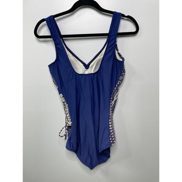 Maxine of Hollywood Gathered Cross Over One Piece w/ Built-in Bra Blue Women 10 - Picture 4 of 11